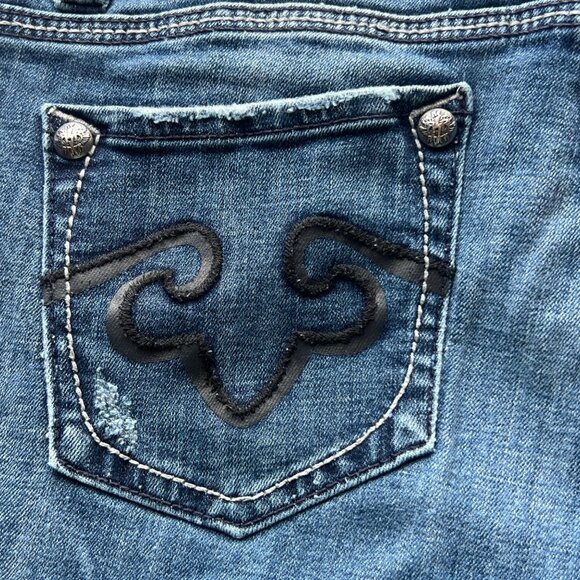 ReRock for Express Flared Low Rise Denim Jeans Distressed Style Womens Size 12L - Picture 4 of 16